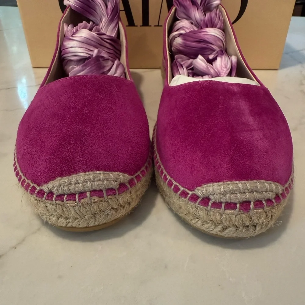 🆕 Gaimo Suede Trellis Laceup Scarf 1” Espadrille Balletcore Soft Girl Boho Chic